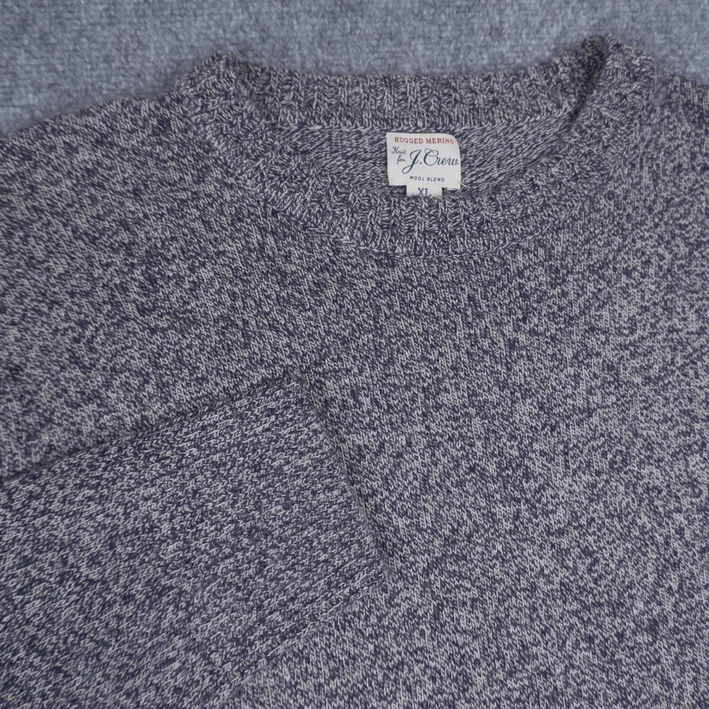 J.Crew Rugged Merino Sweater Mens XL Navy Marled Wool Blend Crewneck - Picture 1 of 7